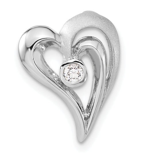 Sterling Silver Polished & Satin Cz Heart Chain Slide
