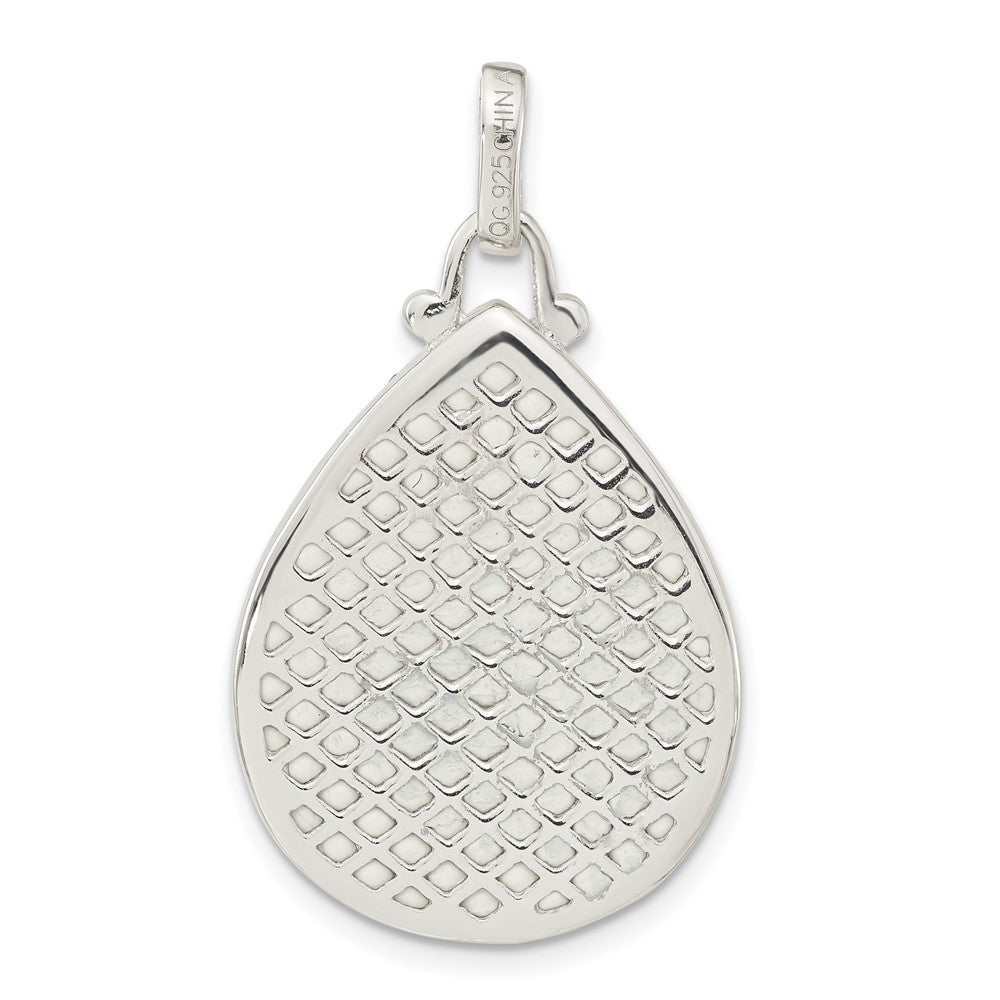 Sterling Silver Polished Cz & Crystal Flower Teardrop Pendant