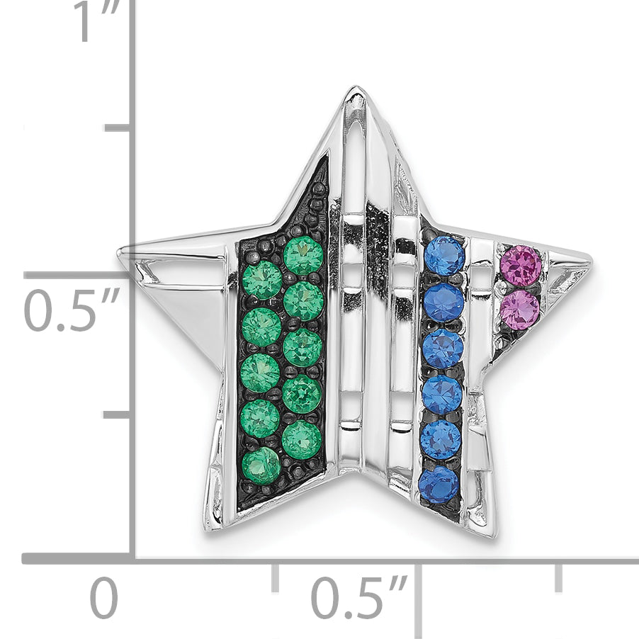 Sterling Silver W/ Black Rhodium Synthetic Stones Star Chain Slide