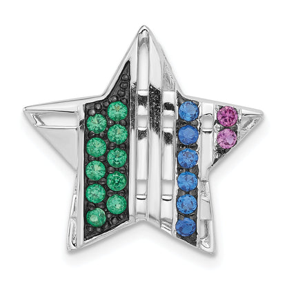 Sterling Silver W/ Black Rhodium Synthetic Stones Star Chain Slide