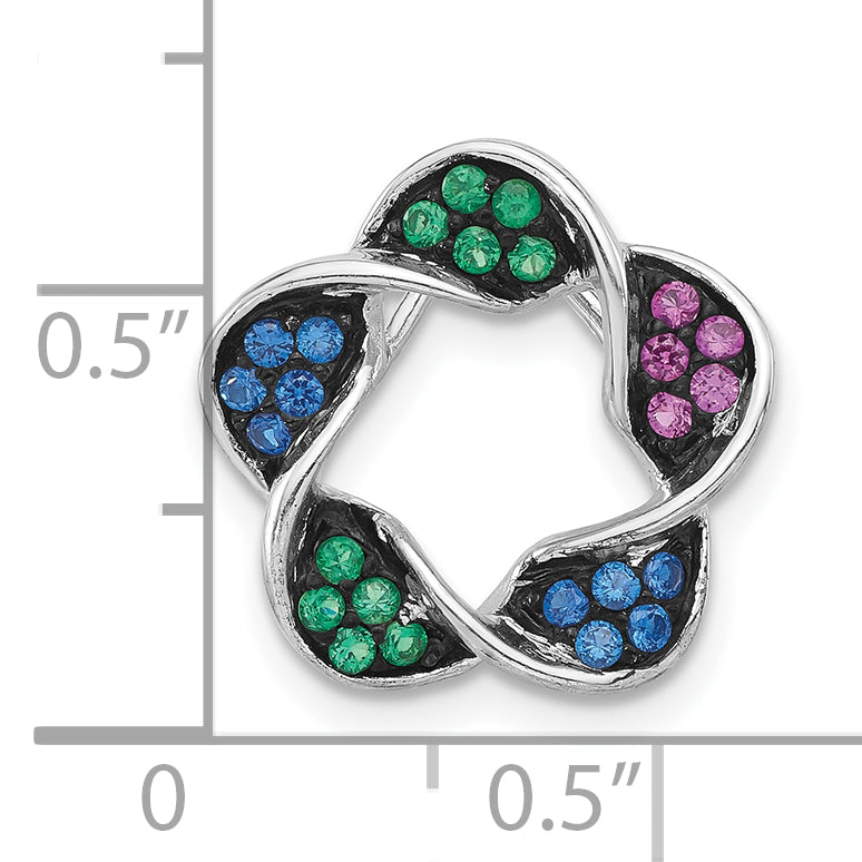 Sterling Silver W/ Black Rhodium Synthetic Stones Flower Chain Slide