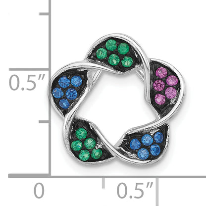 Sterling Silver W/ Black Rhodium Synthetic Stones Flower Chain Slide