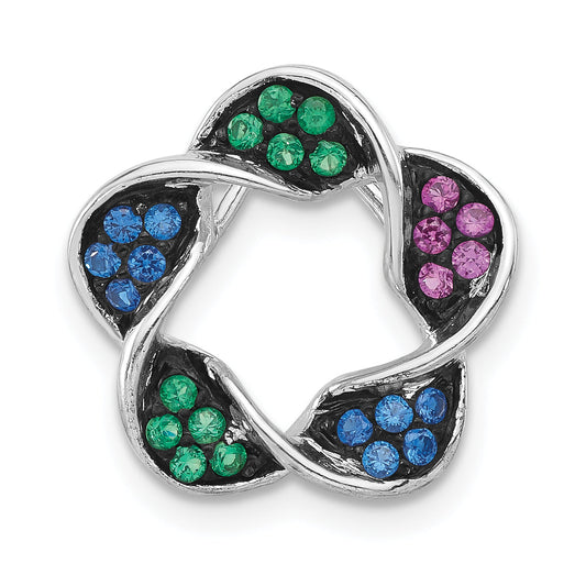 Sterling Silver W/ Black Rhodium Synthetic Stones Flower Chain Slide