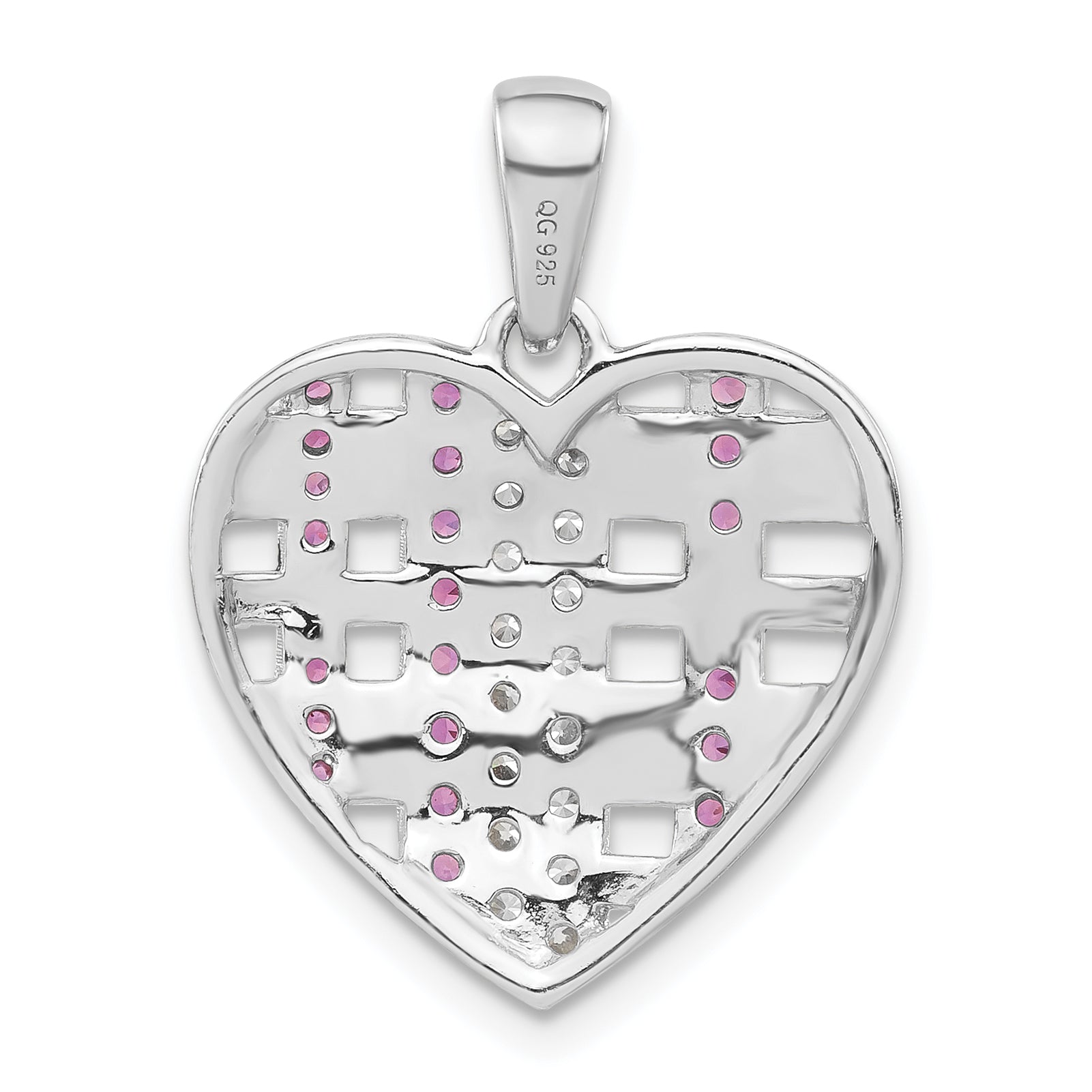 Sterling Silver & Black Rhodium Synthetic Ruby Cz Heart Pendant