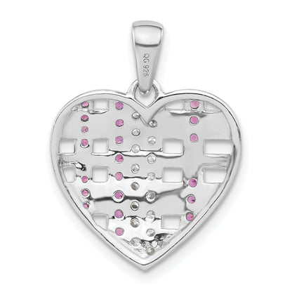 Sterling Silver & Black Rhodium Synthetic Ruby Cz Heart Pendant