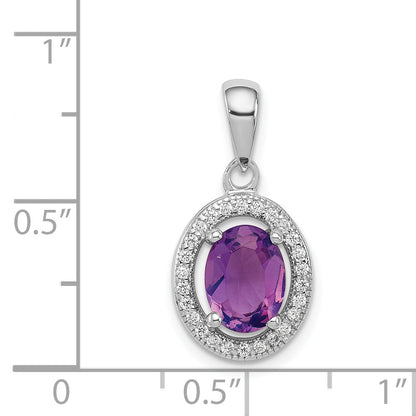 Sterling Silver Rhodium-Plated Polished Amethyst And Cz Pendant