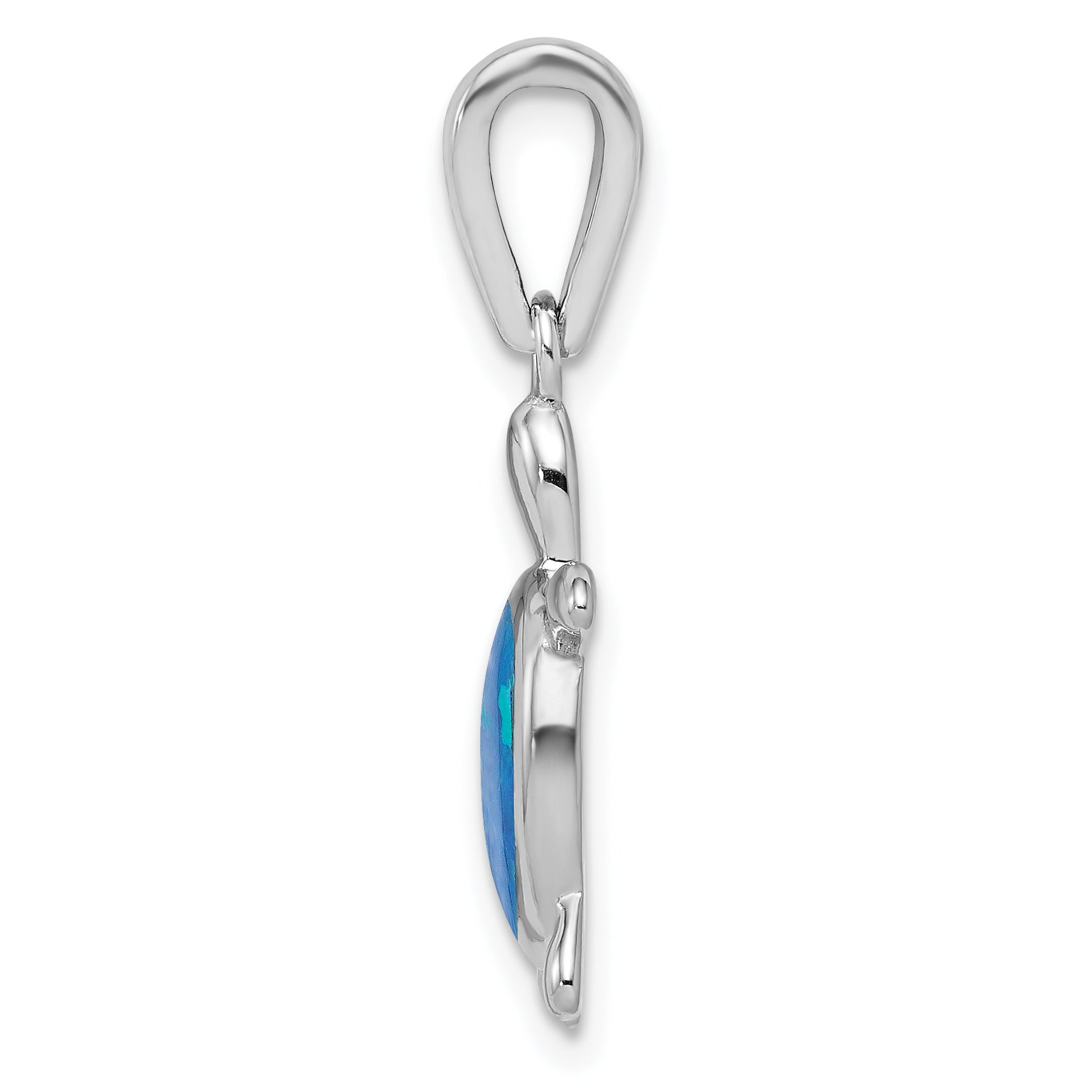 Sterling Silver Rhodium-Plated Polished Created Blue Opal Turtle Pendant