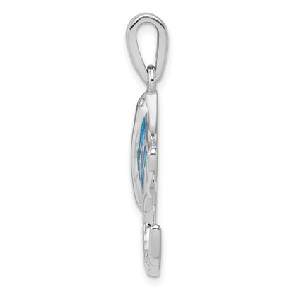 Sterling Silver Rhodium-Plated Created Blue Opal Stingray Pendant