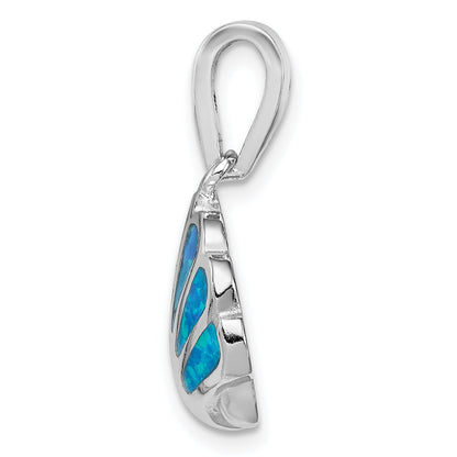 Sterling Silver Rhodium-Plated Polished Created Blue Opal Oyster Pendant