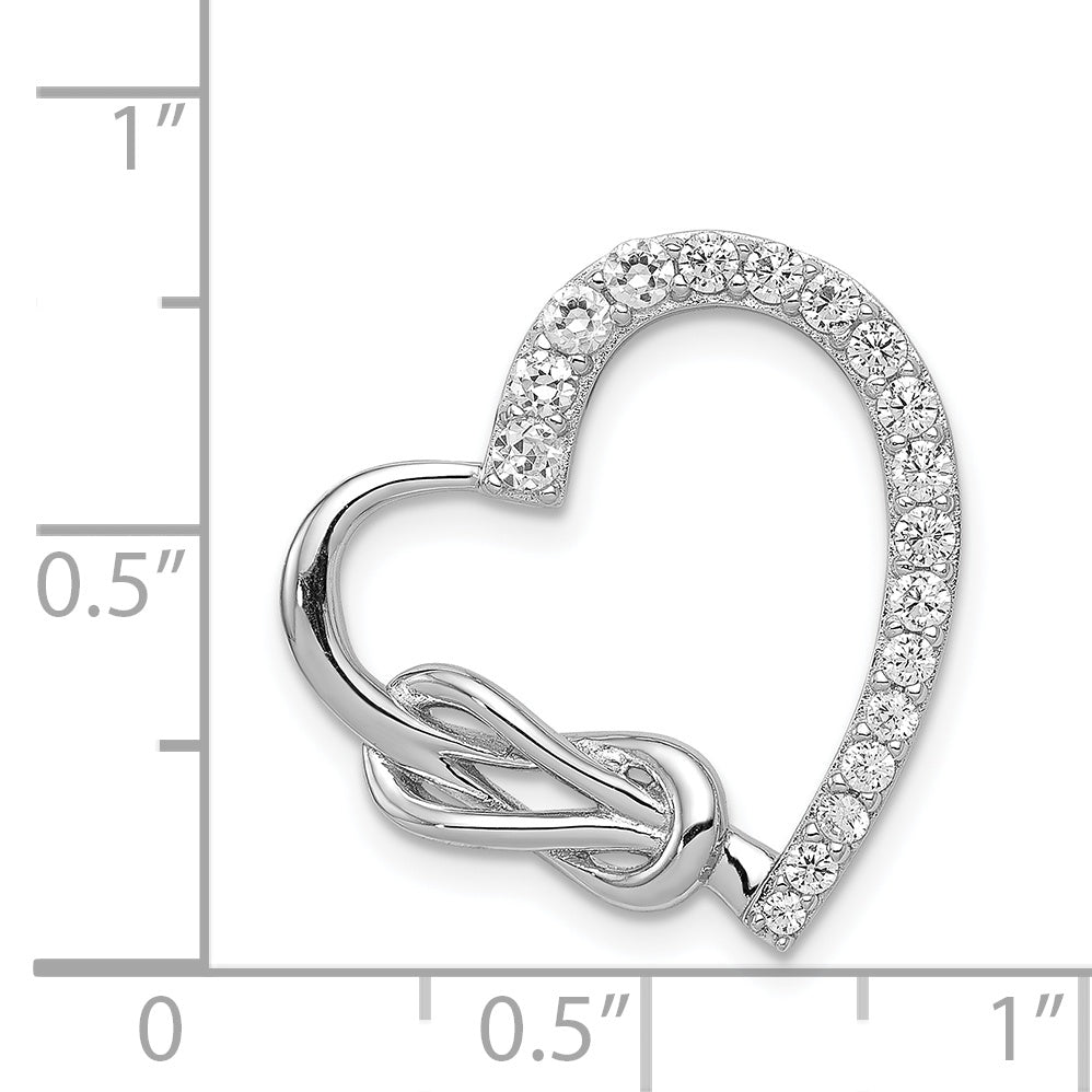 Sterling Silver Rhodium-Plated Cz Heart Chain Slide