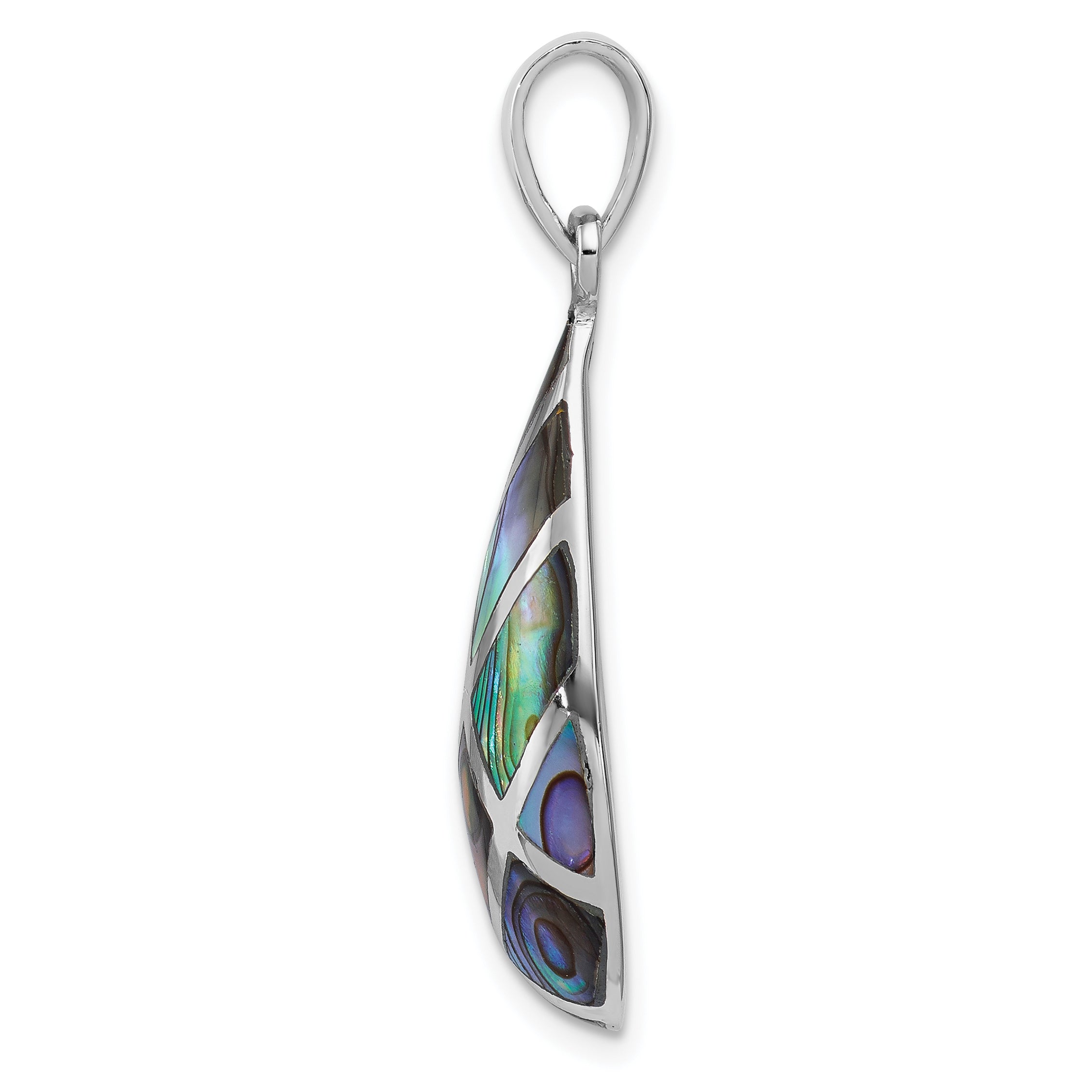Sterling Silver Rhodium-Plated Polished Teardrop Abalone Pendant