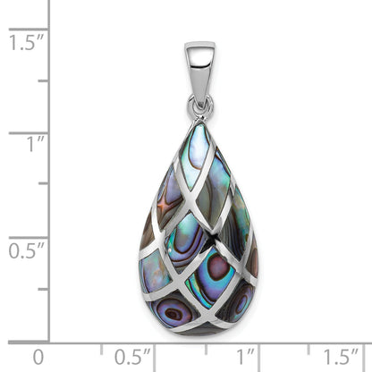 Sterling Silver Rhodium-Plated Polished Teardrop Abalone Pendant