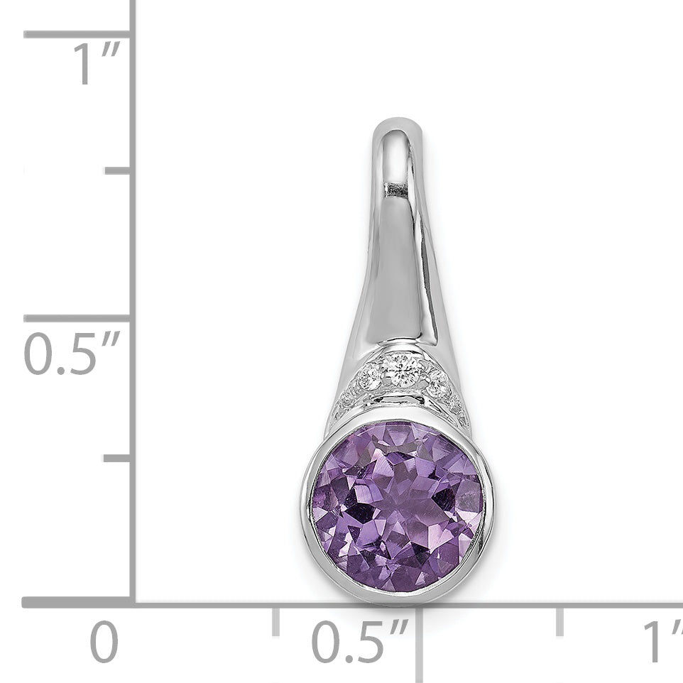 Sterling Silver Rhodium-Plated Cz And Amethyst Pendant