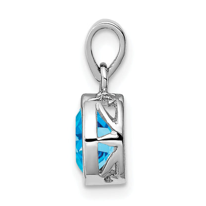 Sterling Silver Rhodium-Plated Polished Blue Topaz Oval Pendant
