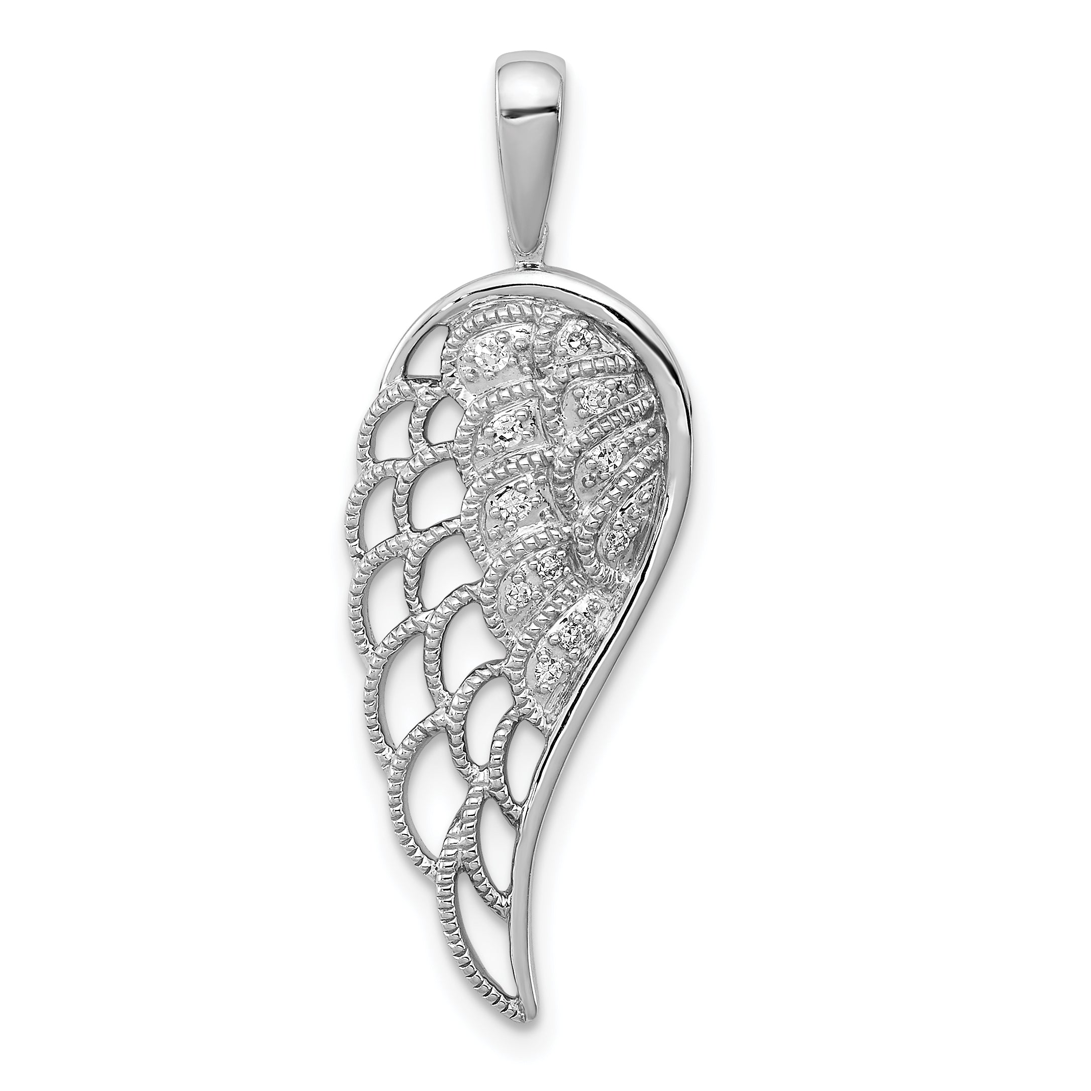 Sterling Silver Rhodium Diam. Open-Work Wing Pendant