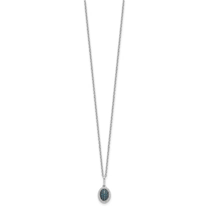 Sterling Silver White Night Rhodium-Plated Blue Diamond Oval Pendant 18 Inch Necklace With 2 Extender