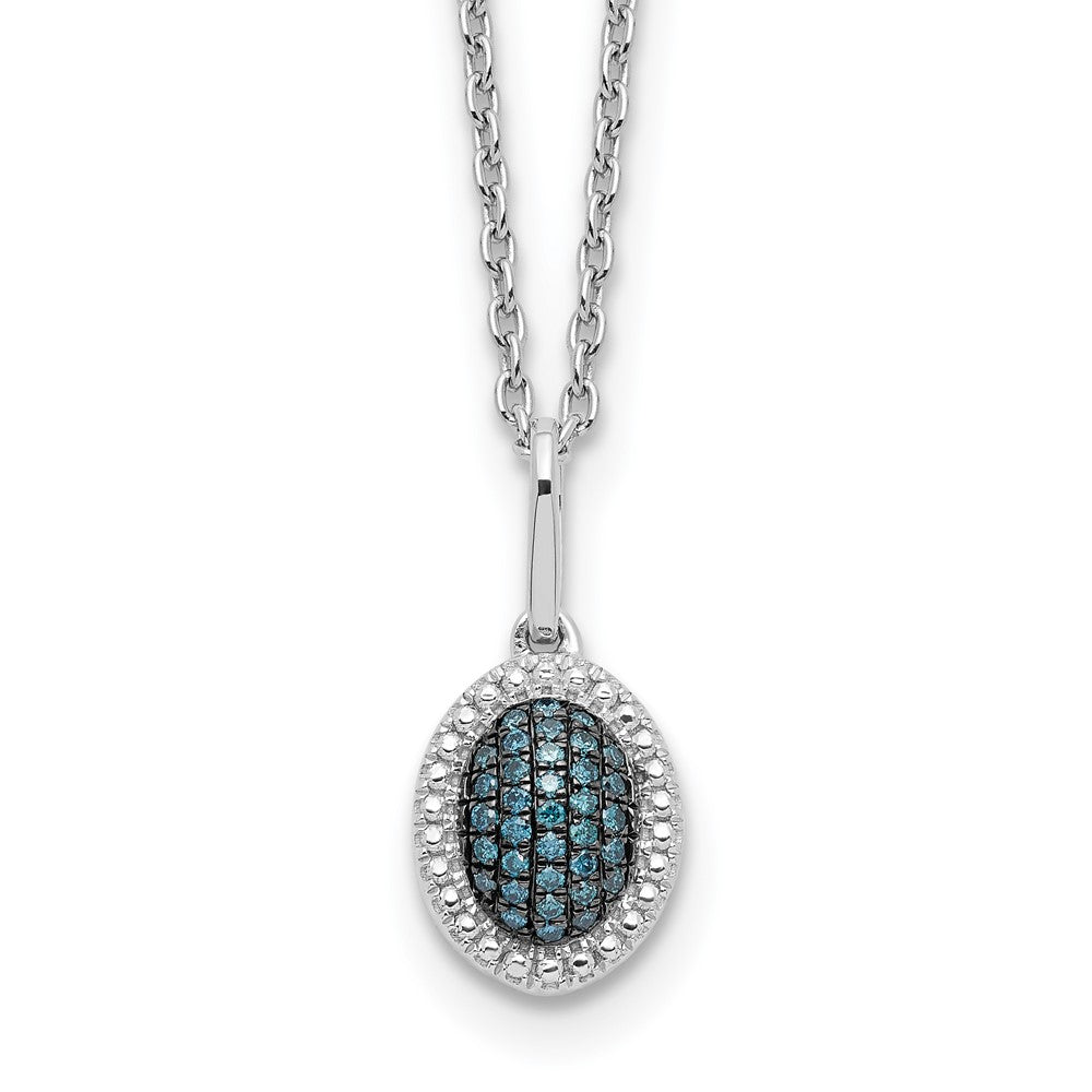Sterling Silver White Night Rhodium-Plated Blue Diamond Oval Pendant 18 Inch Necklace With 2 Extender