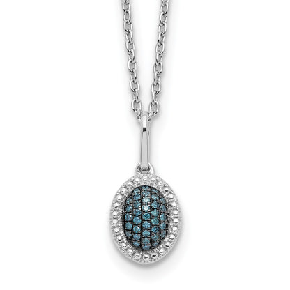 Sterling Silver White Night Rhodium-Plated Blue Diamond Oval Pendant 18 Inch Necklace With 2 Extender