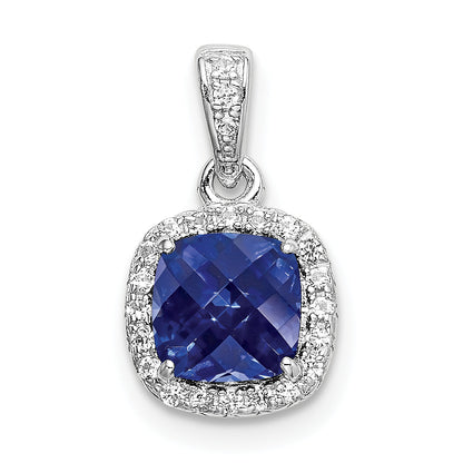 Sterling Silver Rhod-Plated Created Blue/White Sapphire Pendant