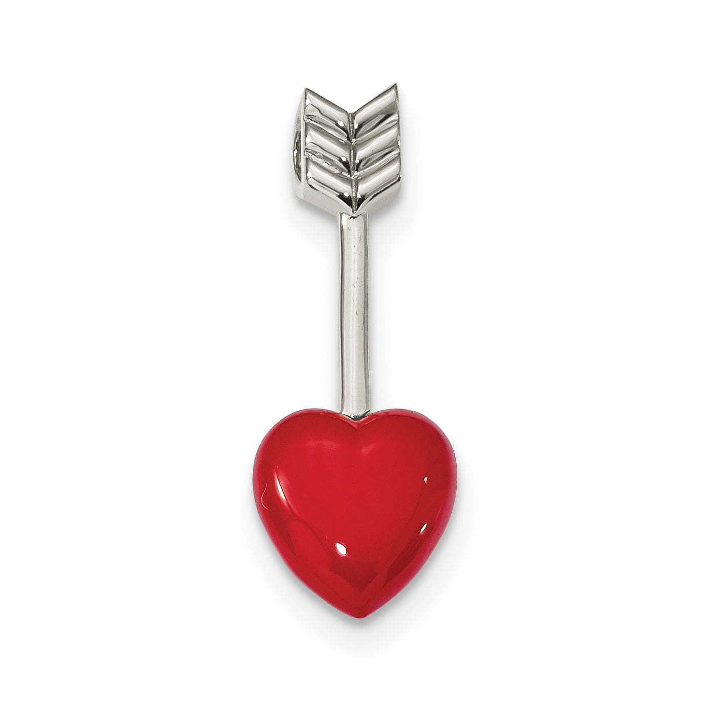 Sterling Silver Rhodium-Plated Arrow Enamel Heart Chain Slide