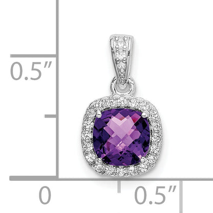 Sterling Silver Rh Plated Amethyst And Created White Sapphire Pendant