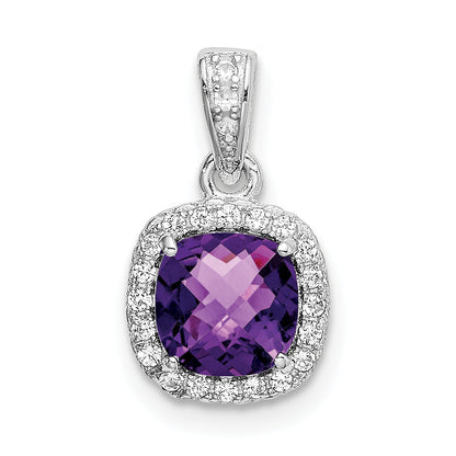 Sterling Silver Rh Plated Amethyst And Created White Sapphire Pendant