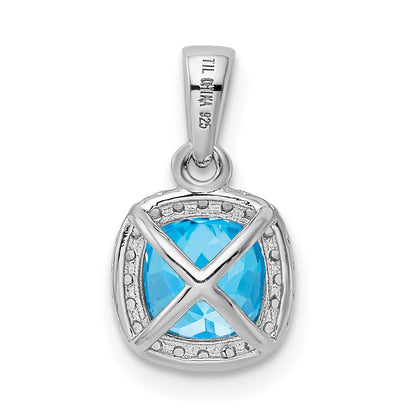 Sterling Silver Rhod-Plate 1.05Bl. Topaz/Creat. Wht Sapphire Pendant