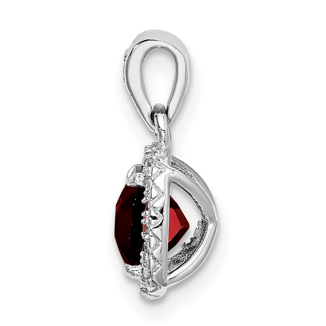 Sterling Silver Rhod-Plate 1.05Garnet/Creat. White Sapphire Pendant