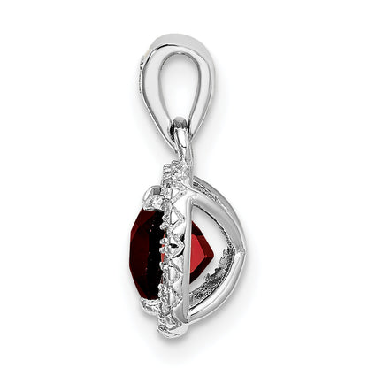 Sterling Silver Rhod-Plate 1.05Garnet/Creat. White Sapphire Pendant