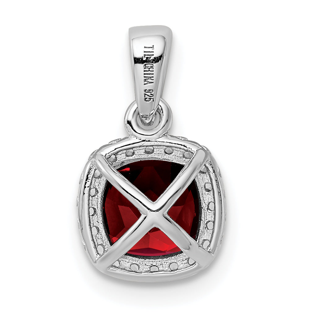 Sterling Silver Rhod-Plate 1.05Garnet/Creat. White Sapphire Pendant