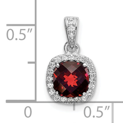 Sterling Silver Rhod-Plate 1.05Garnet/Creat. White Sapphire Pendant