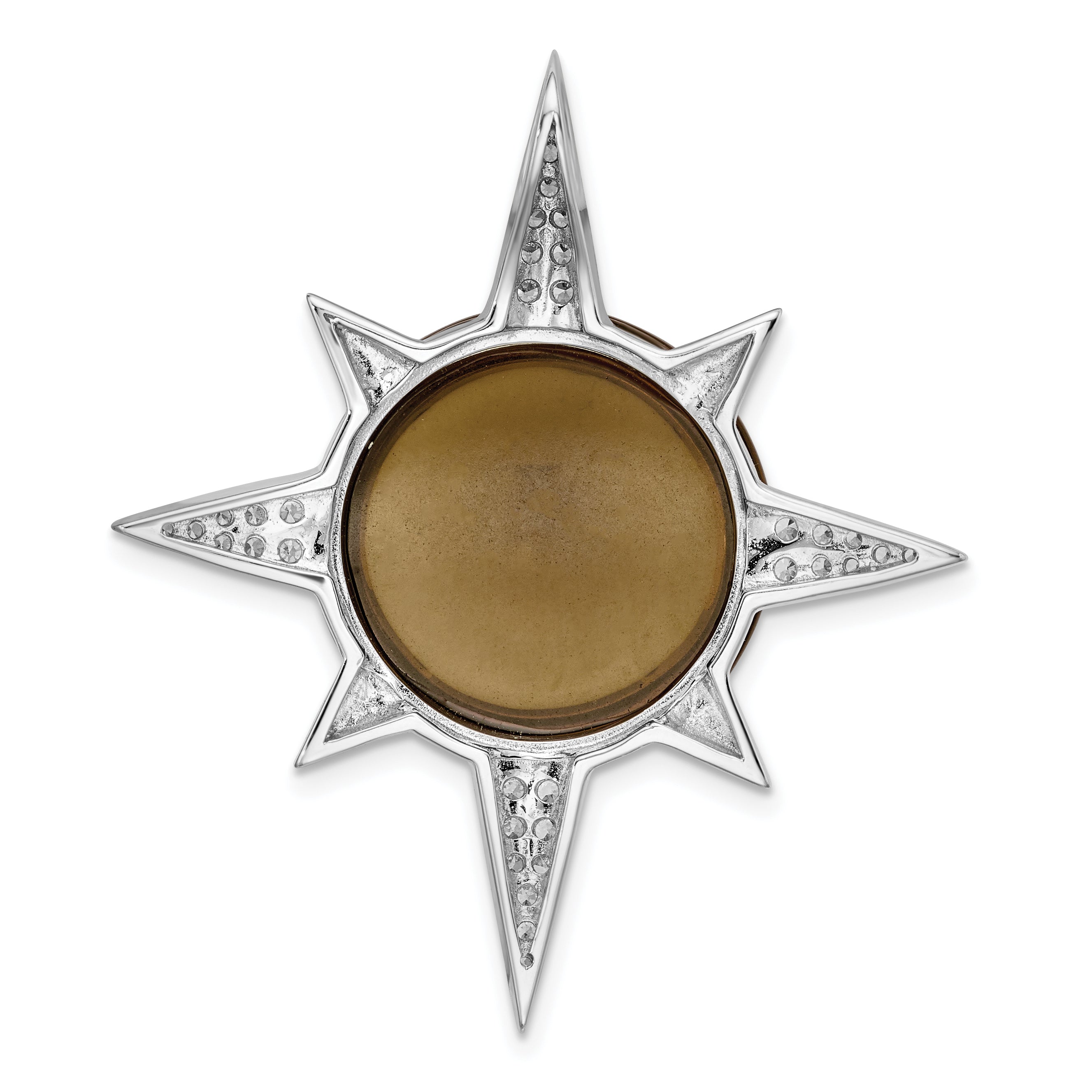 Sterling Silver Rhodium-Plated Brown Glass & Cz Sunburst Chain Slide