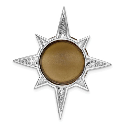 Sterling Silver Rhodium-Plated Brown Glass & Cz Sunburst Chain Slide