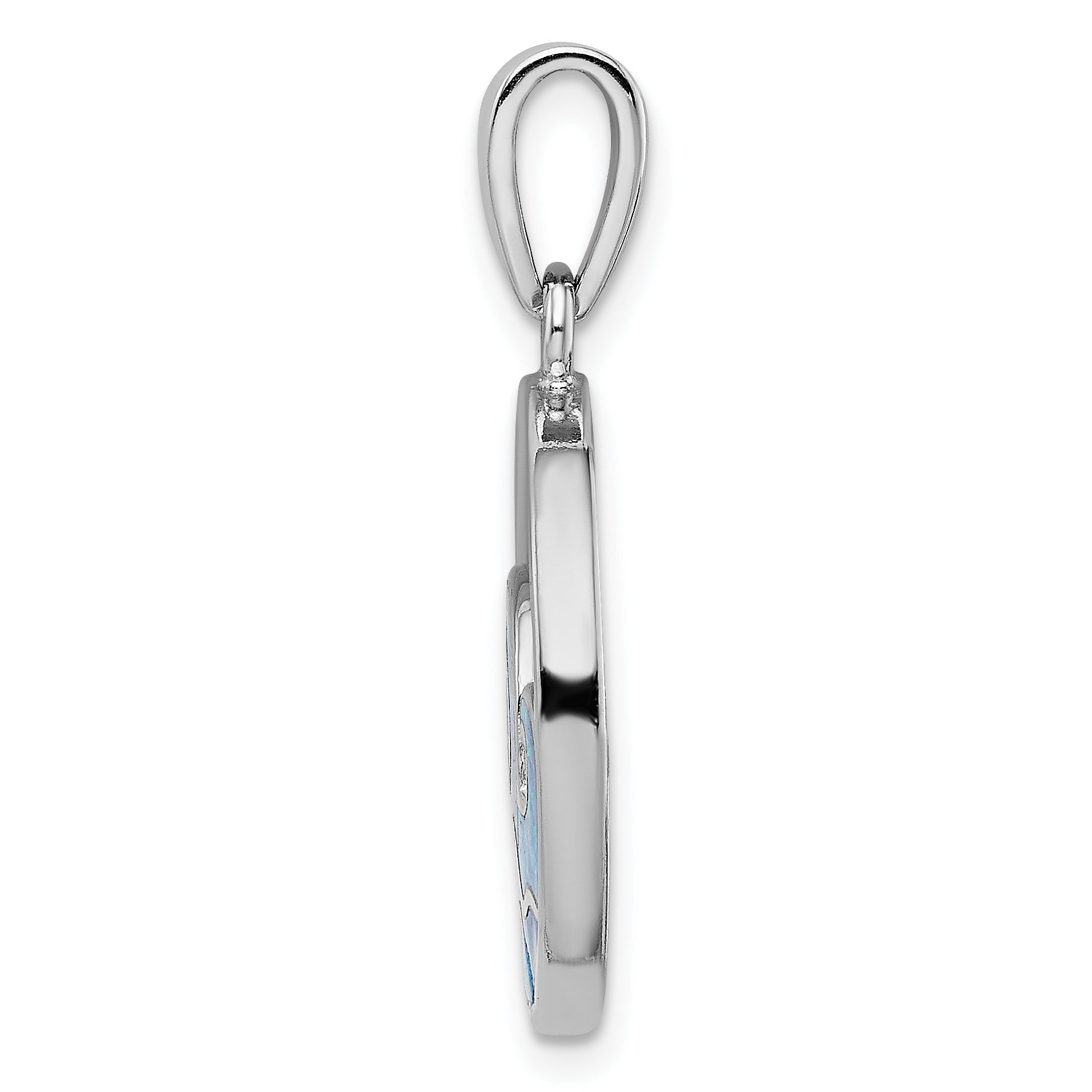 Sterling Silver Rhodium-Plated Blue Created Opal Wave Pendant