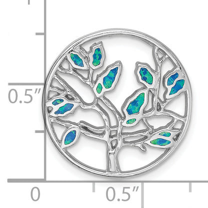 Sterling Silver Rhodium-Plated Blue Created Opal Tree Pendant