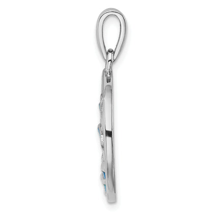 Sterling Silver Rhodium-Plated Blue Created Opal Dolphins Pendant