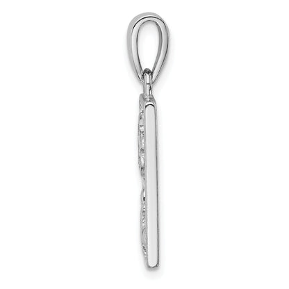 Sterling Silver Rhodium-Plated Polished Blue Created Opal Starfish And Turtle Rectangle Pendant