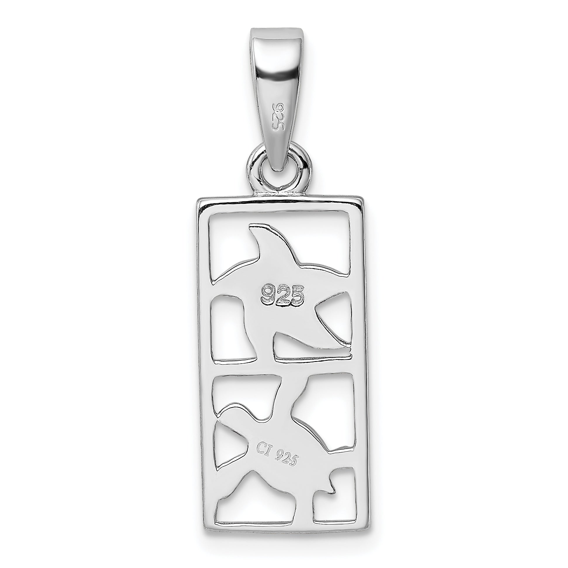 Sterling Silver Rhodium-Plated Polished Blue Created Opal Starfish And Turtle Rectangle Pendant