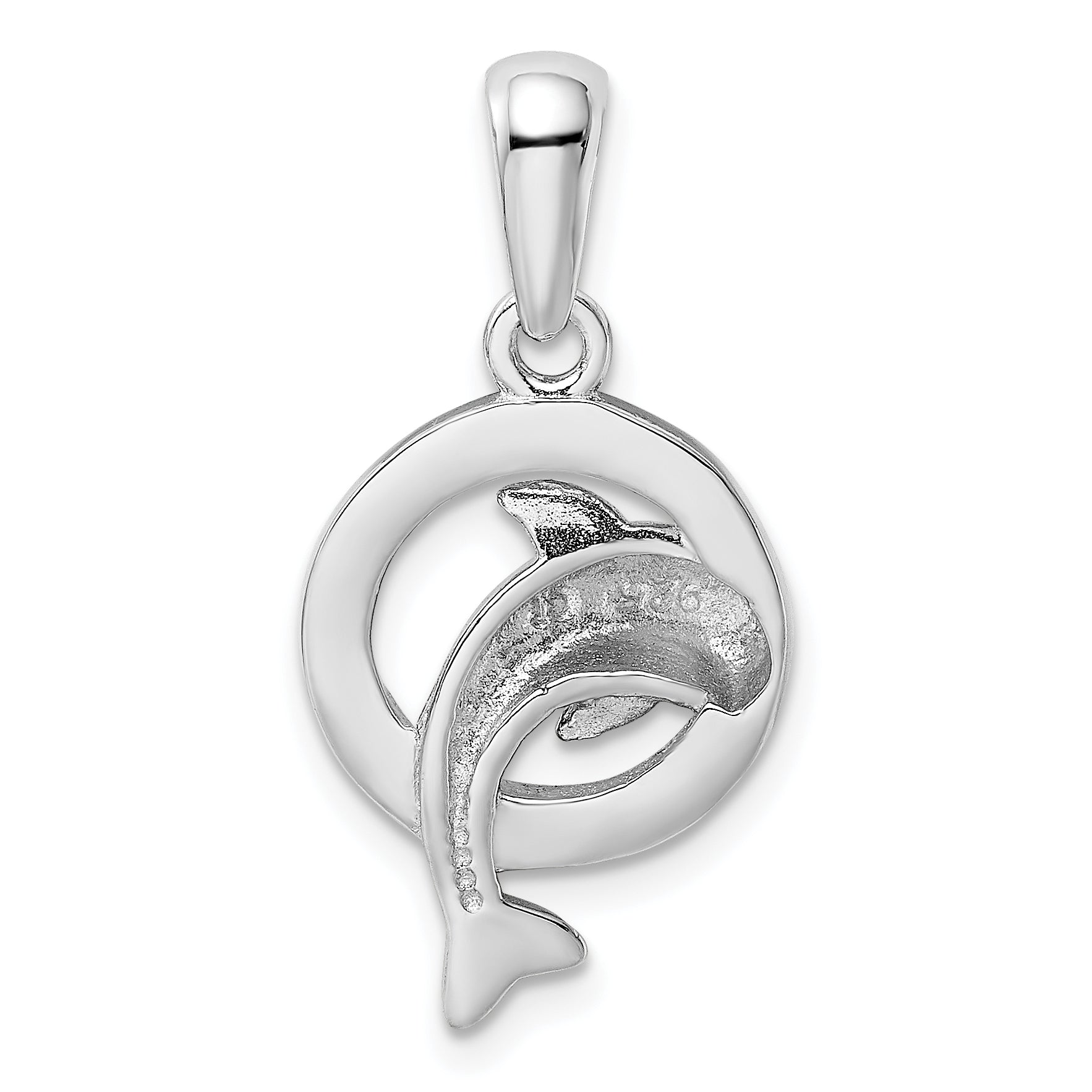 Sterling Silver Rhodium-Plated Blue Inlay Created Opal Dolphin Pendant