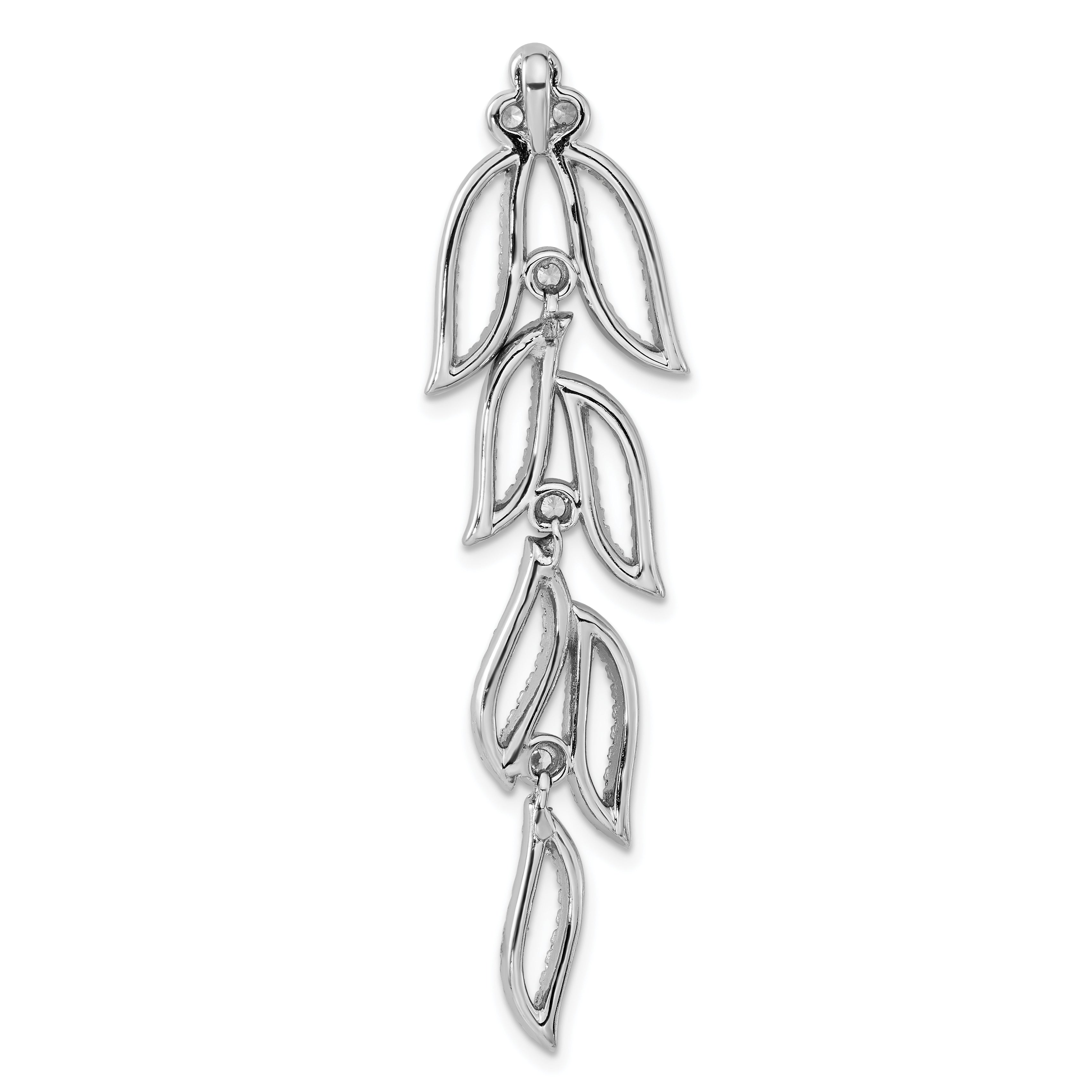 Sterling Silver Rhodium-Plated Cz Leaves Chain Slide