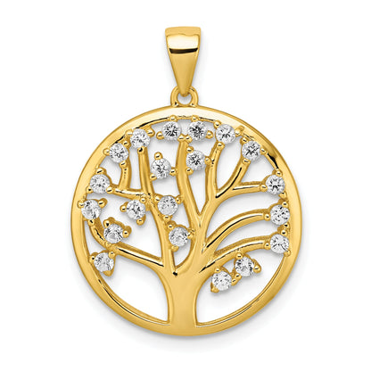 Sterling Silver Gold-Tone Created White Sapphire Tree Of Life Pendant