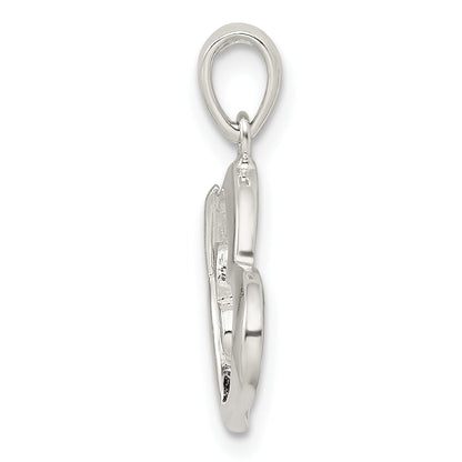 Sterling Silver Polished Glitter Enamel Heart W/Butterfly Pendant