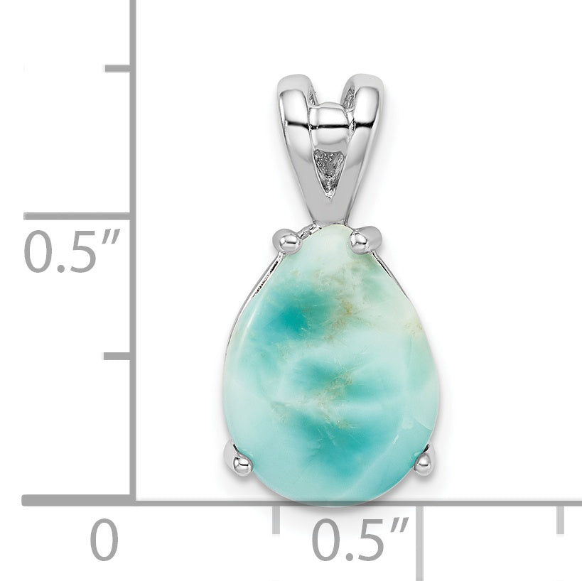Sterling Silver Rhodium-Plated Lab Created Larimar Teardrop Pendant