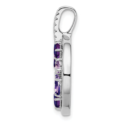 Sterling Silver Rhodium-Plated Amethyst And Cz Circle Pendant