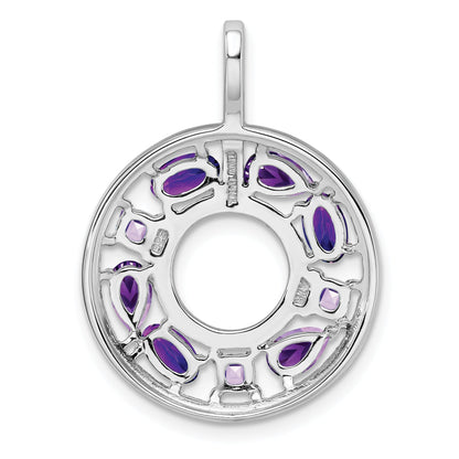 Sterling Silver Rhodium-Plated Amethyst And Cz Circle Pendant