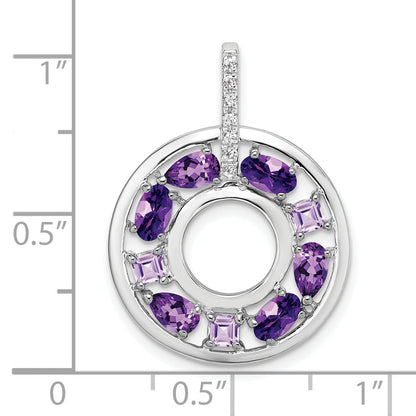 Sterling Silver Rhodium-Plated Amethyst And Cz Circle Pendant