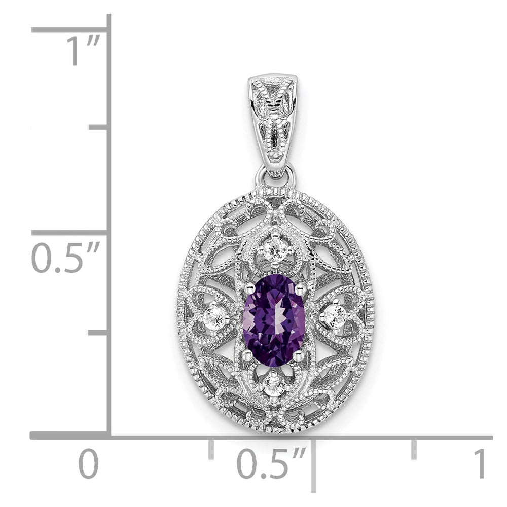 Sterling Silver Rhodium-plated Oval Amethyst and White Topaz Pendant