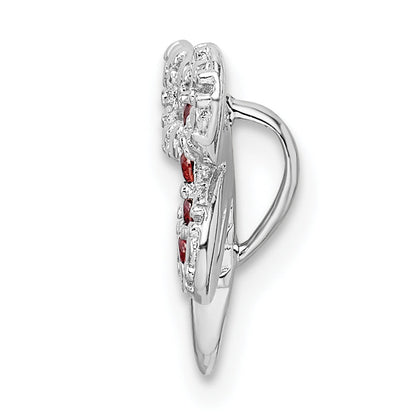 Sterling Silver Rhodium-Plated Diamond And Red Cz Dragonfly Chain Slide