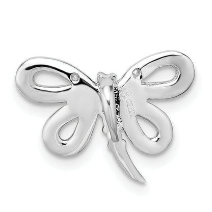 Sterling Silver Rhodium-Plated Diamond And Red Cz Dragonfly Chain Slide