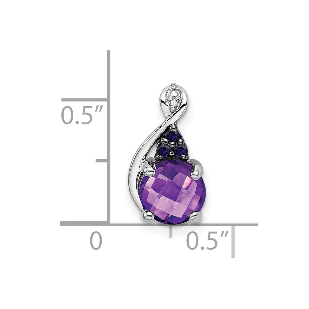 Sterling Silver Rhodium-plated Diamond, Amethyst & Iolite Pendant